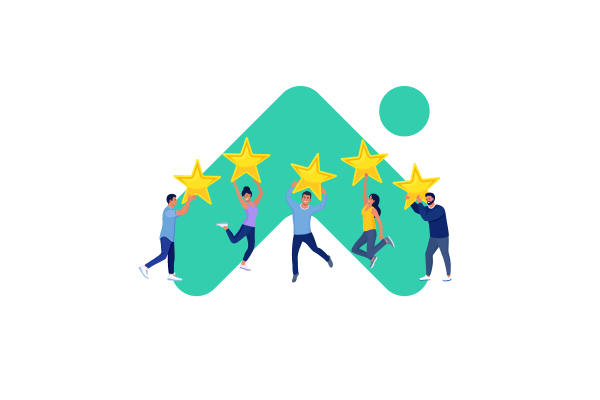 Illustration of a team holding stars in front of the List With Freedom logo