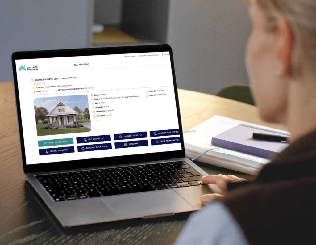 Woman viewed from behind using the company’s platform on her laptop.