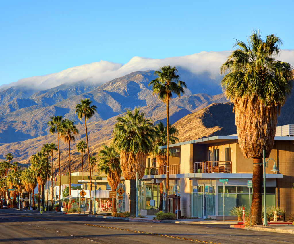 California homes with mountain in background