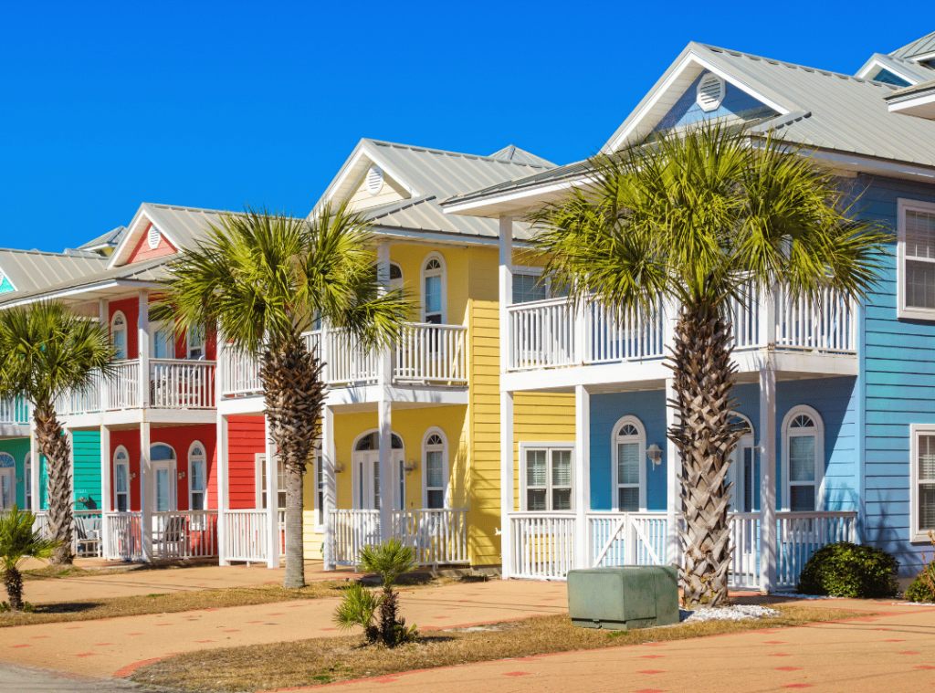 colorful florida houses with palm trees