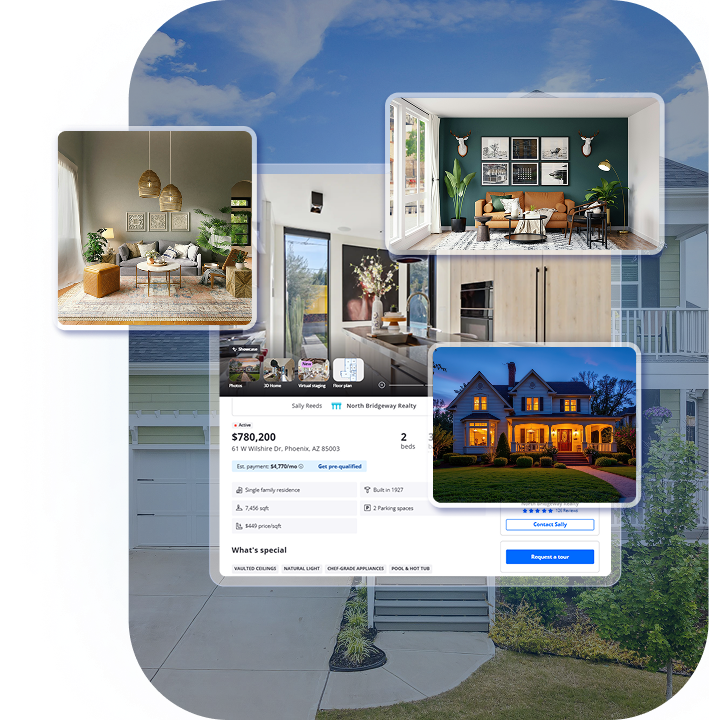 Screenshots of the Zillow website interface.