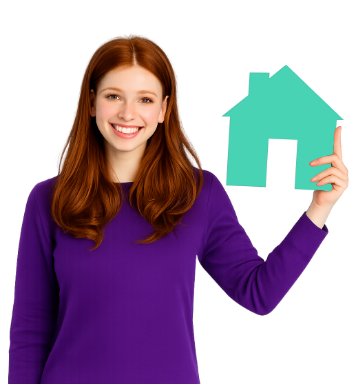 A girl with a house in her hand.