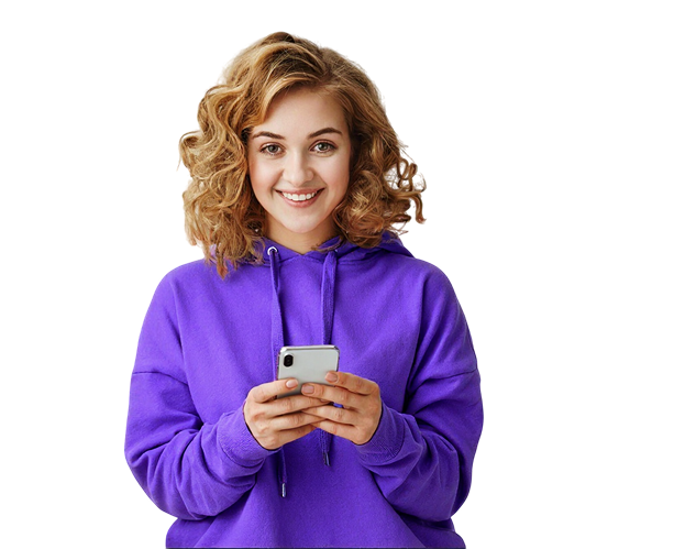 Woman holding a smartphone.