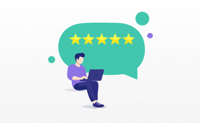 Illustration of a man rating a website.